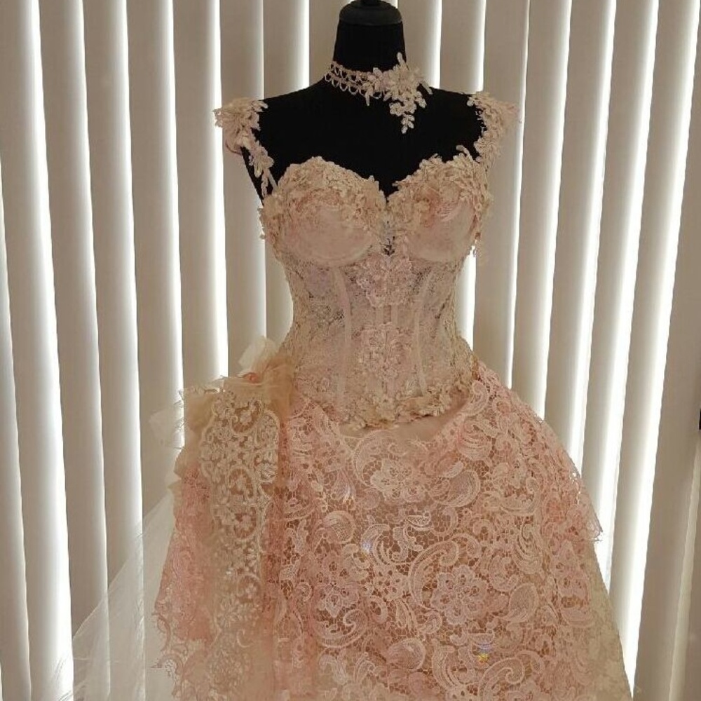 Blush Pink & Ivory Victorian Inspired Wedding Gown Set